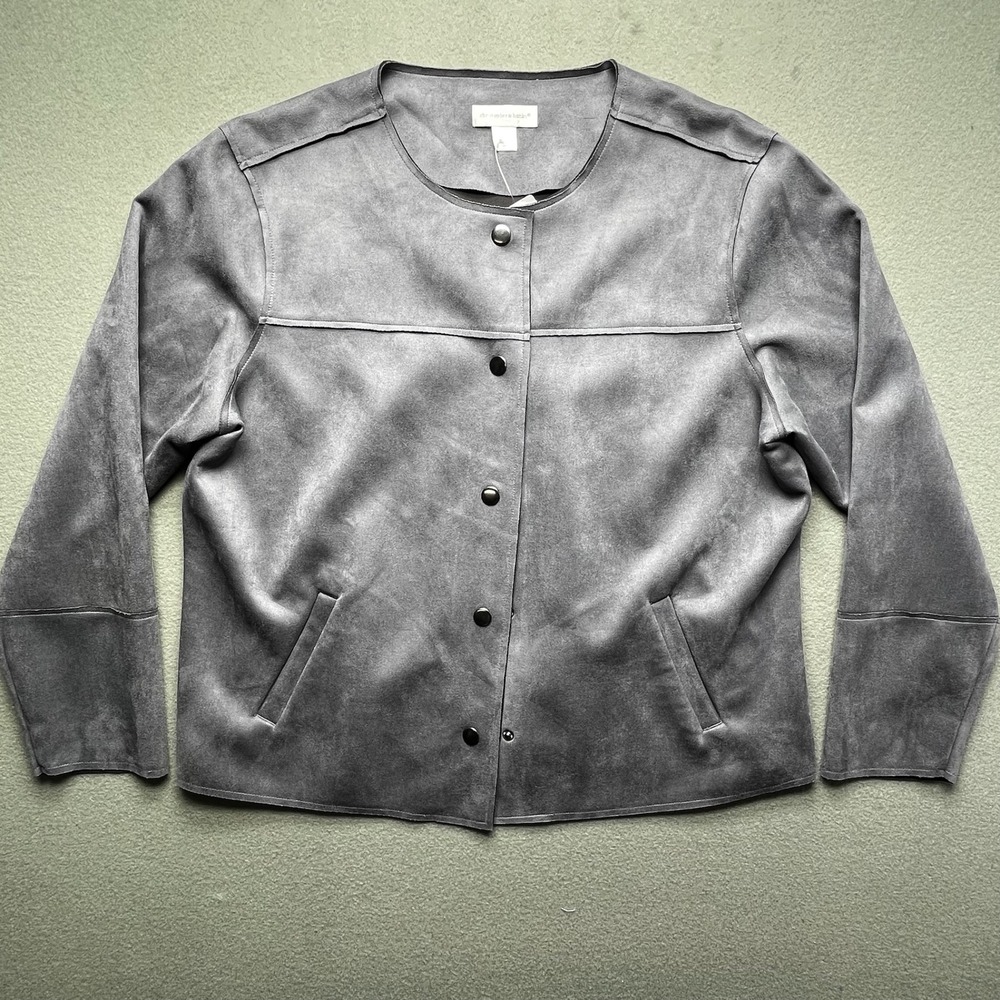 Christopher & Banks Women's XL Gray Faux‎ Suede Collarless Snap Front Jacket